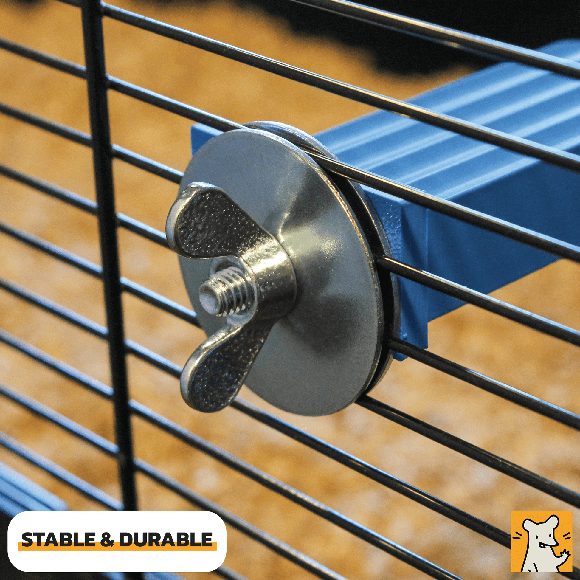 Stable and durable metal connector for small pet cage, enhancing structural support and safety.