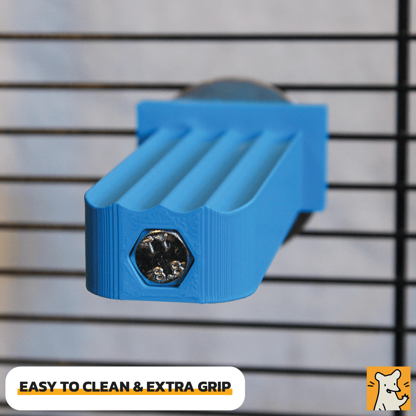 Small blue rat cage ledge with textured grip, designed for easy cleaning and climbing for small pets.