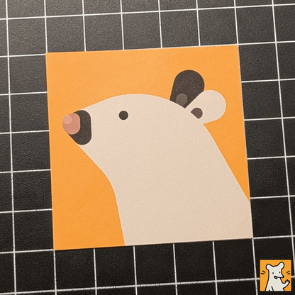 abstract rat sticker design of a rat head sticker with orange background, ideal for crafts and decoration, 5 cm in size.