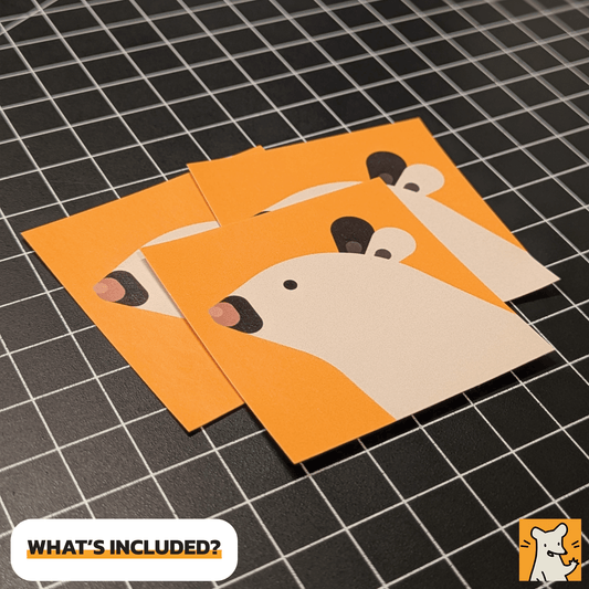 Three abstract rat stickers on an orange background, perfect for crafts and decoration.