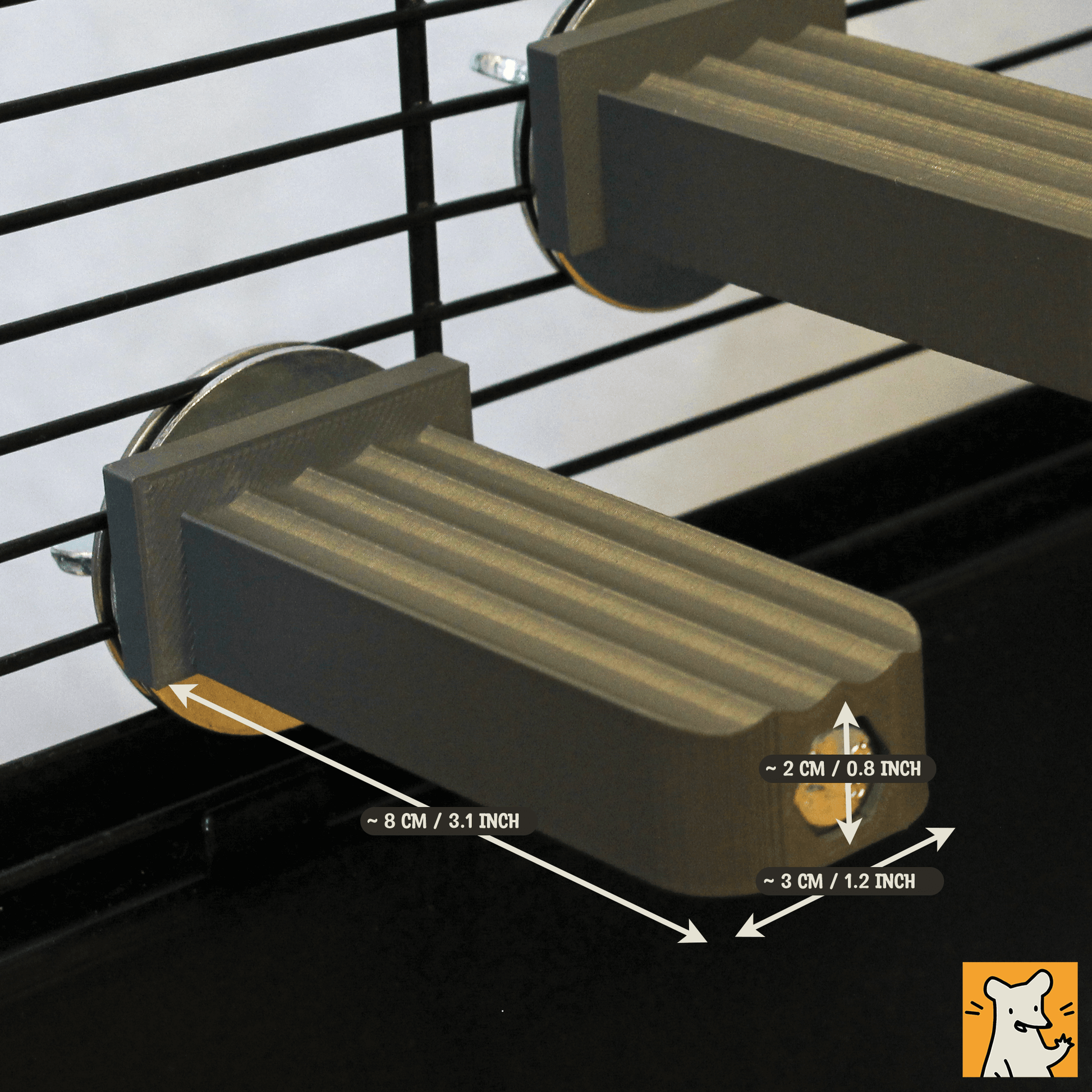 Small rat cage ledge measuring 3 cm x 8 cm, designed for climbing and exploring in small pet habitats.